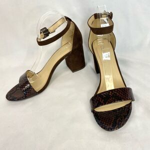 Chinese Laundry Jody Sandal Brown Snakeskin print Low Block Heel Women’s 11
